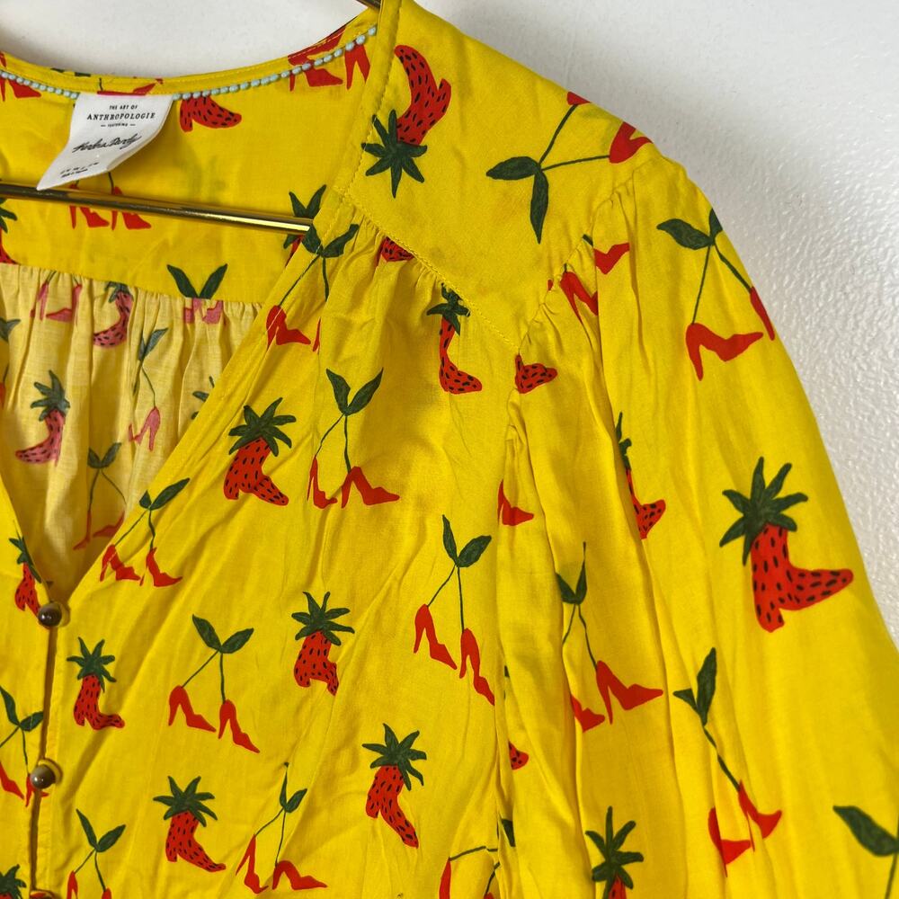 Anthropologie Kendra Dandy Yelllow Dreamer Button-Down Top Western Tie Front 14 - Picture 13 of 14